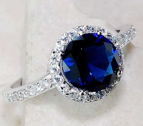 2CT Blue Sapphire & White Topaz 925 Solid Sterling Silver Ring Sz 8