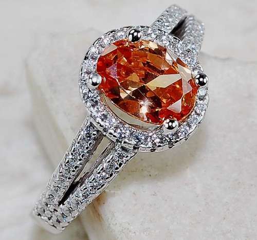 2CT Padparadscha Sapphire & Topaz 925 Solid Sterling Silver Ring Sz 7