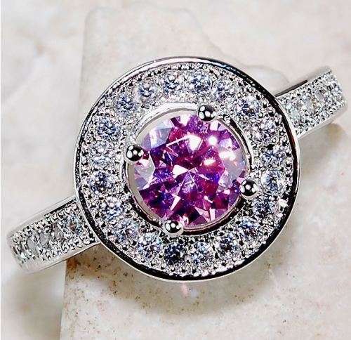 1CT Pink Sapphire & White Topaz 925 Solid Genuine Sterling Silver Ring Sz 8