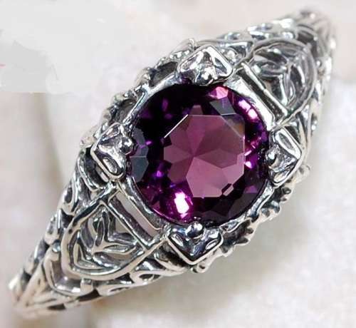 1CT Amethyst 925 Solid Genuine Sterling Silver Art Deco Filigree Ring Sz 6