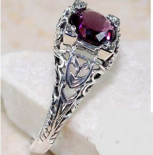 1CT Amethyst 925 Solid Genuine Sterling Silver Art Deco Filigree Ring Sz 6