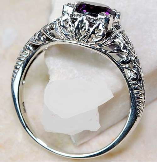 1CT Amethyst 925 Solid Genuine Sterling Silver Art Deco Filigree Ring Sz 6