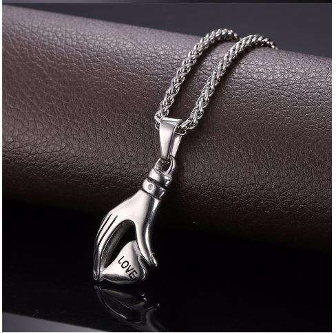 SOLID 316L Stainless Steel Hand/Heart Pendant  Necklace (Including Chin)