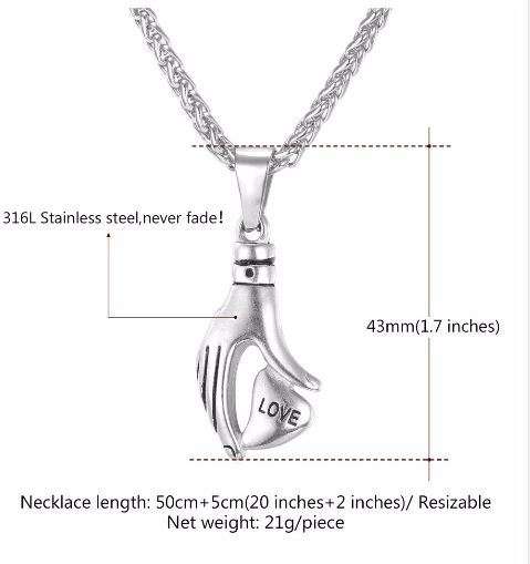SOLID 316L Stainless Steel Hand/Heart Pendant  Necklace (Including Chin)