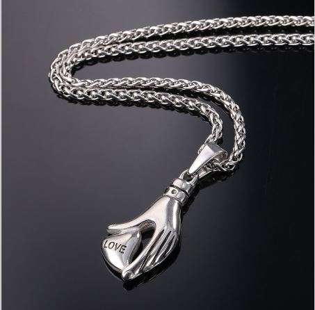 SOLID 316L Stainless Steel Hand/Heart Pendant  Necklace (Including Chin)