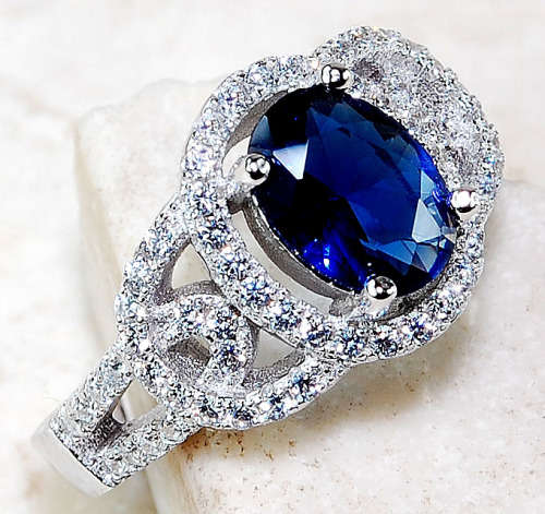 1CT Blue Sapphire & White Topaz 925 Solid Sterling Silver Ring Jewelry Sz 6