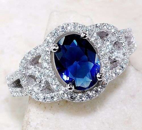 1CT Blue Sapphire & White Topaz 925 Solid Sterling Silver Ring Jewelry Sz 6