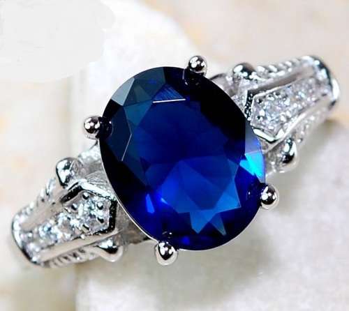 2CT Blue Sapphire & Topaz 925 Solid Genuine Sterling Silver Ring Jewelry Sz 8
