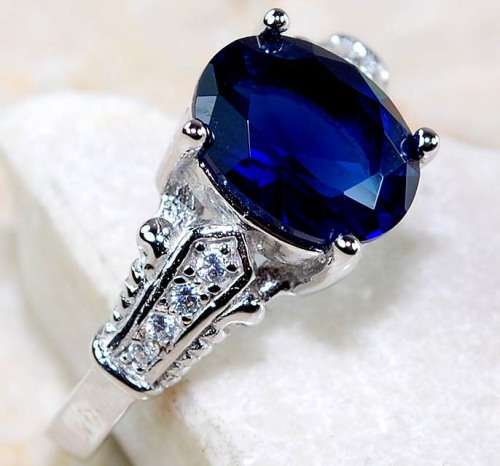 2CT Blue Sapphire & Topaz 925 Solid Genuine Sterling Silver Ring Jewelry Sz 8