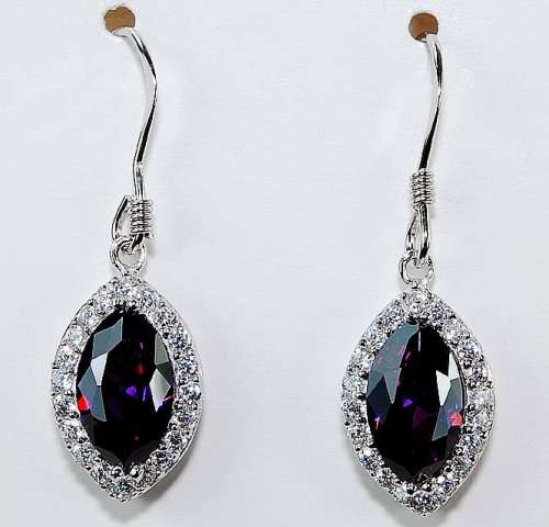 4CT Amethyst & White Topaz 925 Solid Genuine Sterling Silver Earrings