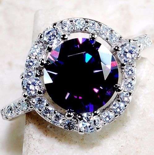  2 CARATS AMETHYST, WHITE TOPAZ, GENUINE 925 SOLID STERLING SILVER RING SIZE 7.