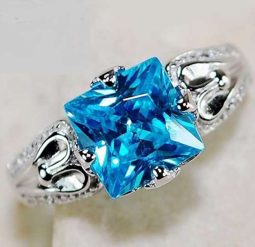 2CT Aquamarine & White Topaz 925 Solid Genuine Sterling Silver Ring Jewelry Sz 8