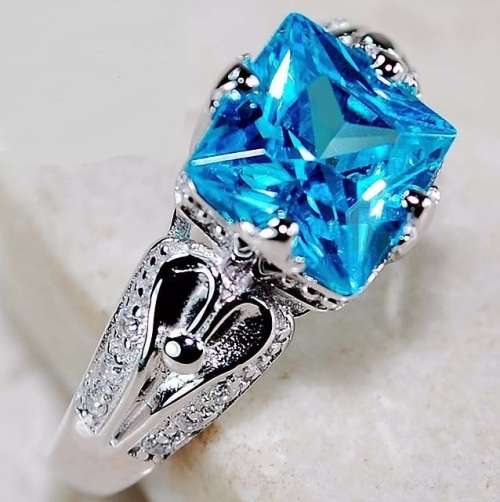 2CT Aquamarine & White Topaz 925 Solid Genuine Sterling Silver Ring Jewelry Sz 8