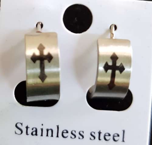 STUNNING STAINLESS STEEL UNISEX  HUGGIES CROSS STUD EARRINGS