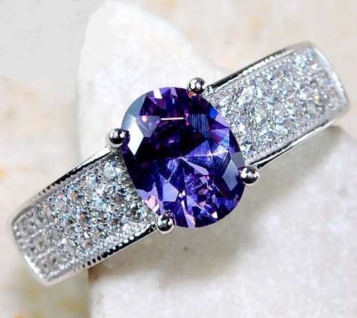 3CT Amethyst & White Topaz 925 Solid Genuine Sterling Silver Ring # 6