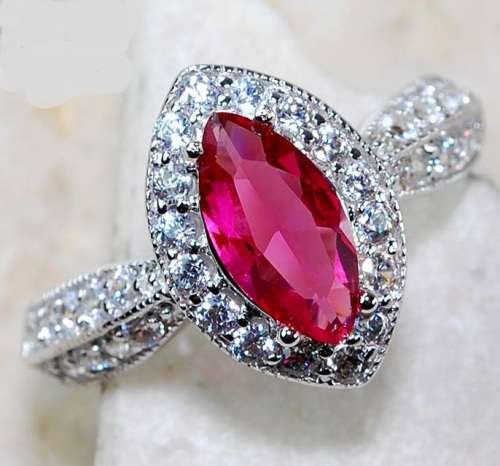 3CT Ruby & White Topaz 925 Solid Genuine Sterling Silver Ring  Sz 8