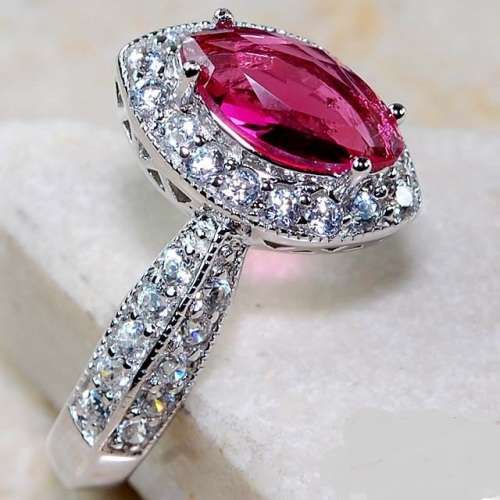 3CT Ruby & White Topaz 925 Solid Genuine Sterling Silver Ring  Sz 8