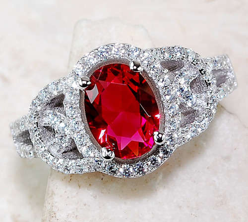 2CT Ruby & White Topaz 925 Solid Genuine Sterling Silver Ring  Sz 6