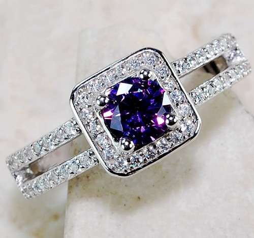 Amethyst & White Topaz 925 Solid Genuine Sterling Silver Ring Sz 8