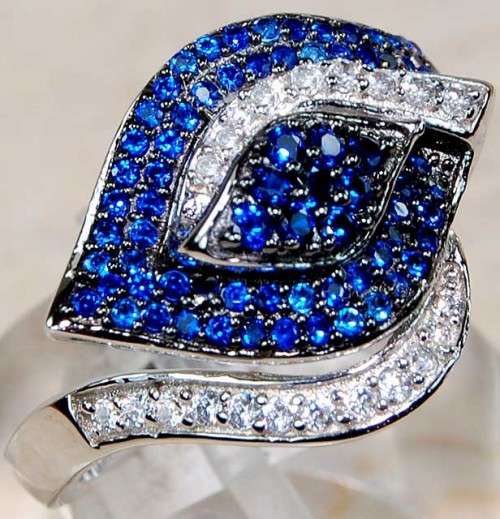 1CT Sapphire & White Topaz 925 Solid Genuine Sterling Silver Ring  Sz 8