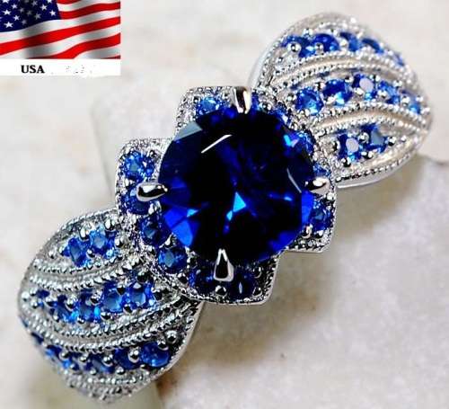 2CT Blue Sapphire 925 Solid Genuine Sterling Silver Ring Jewelry Sz 6