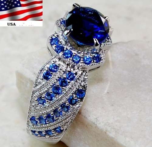2CT Blue Sapphire 925 Solid Genuine Sterling Silver Ring Jewelry Sz 6