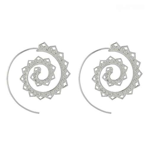 SILVER Retro Circles Round Spiral Tribal Hoop Earrings Ear Stud Piercing