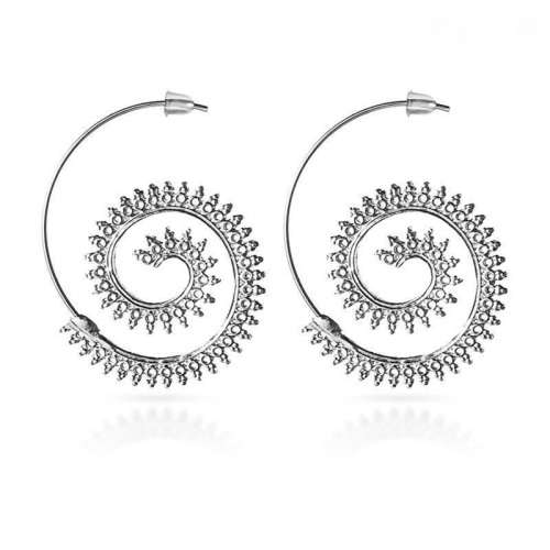 Silver Retro Women Circles Round Spiral Tribal Hoop  Earrings Ear Stud Piercing