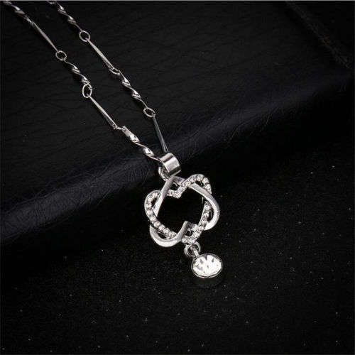 Silver Filled Clavicle Double Heart Pendant Necklace Chain