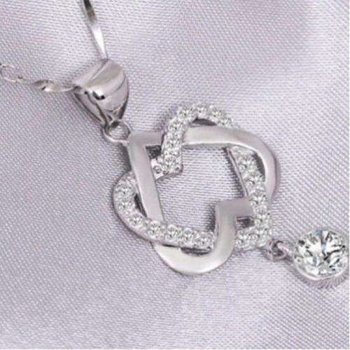Silver Filled Clavicle Double Heart Pendant Necklace Chain