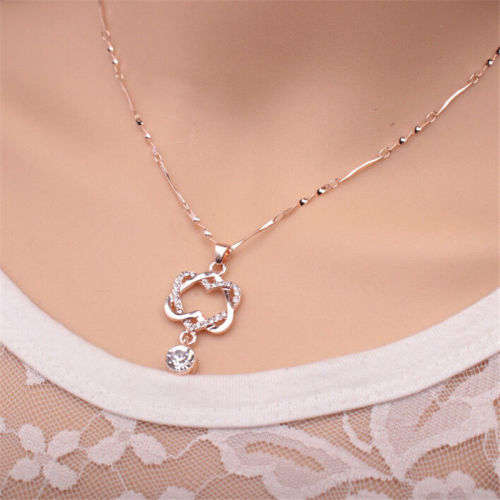 Silver Filled Clavicle Double Heart Pendant Necklace Chain