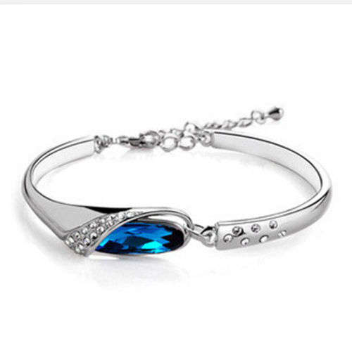 Silver Plated Blue Crystal  Bangle/Bracelet
