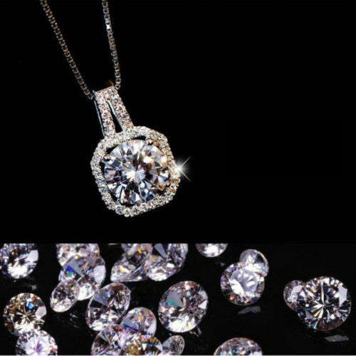 Silver Coated Crystal Charm Pendant Chain  Necklace