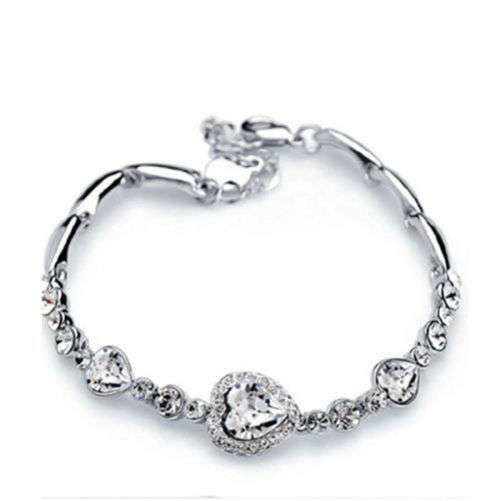 Girl's Clear White Crystal Rhinestone Silver Plated Bangle Bracelet