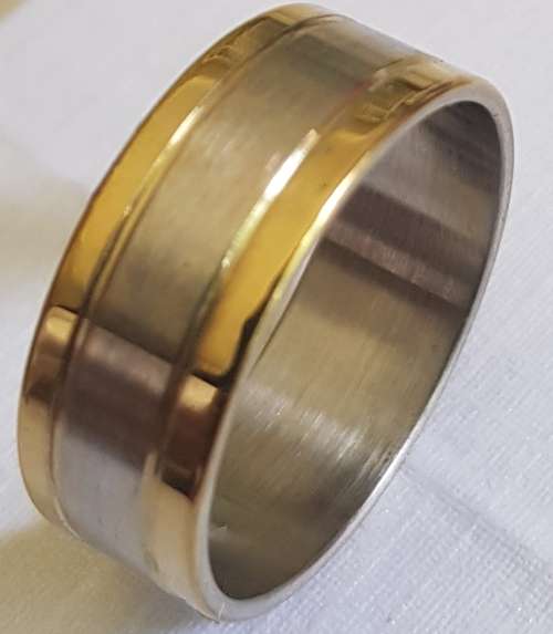 Stainless Steel Two Tone Men's Wedding Ring Size 7, 8, 9, 10,11,12,