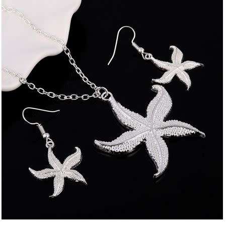 925 Sterling Silver Filled Flower Pendant Necklace & Earrings Set