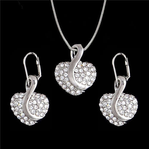 925 Sterling Silver Filled Heart Pendant Necklace & Earrings Set