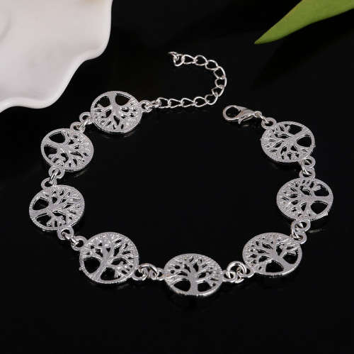 925 Silver Filled Hollow Tree Charms Bracelet