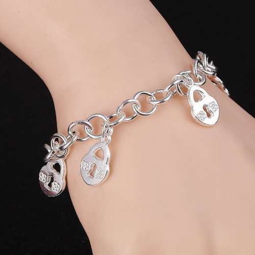925 Silver Filled Key Lock Charms Bracelet
