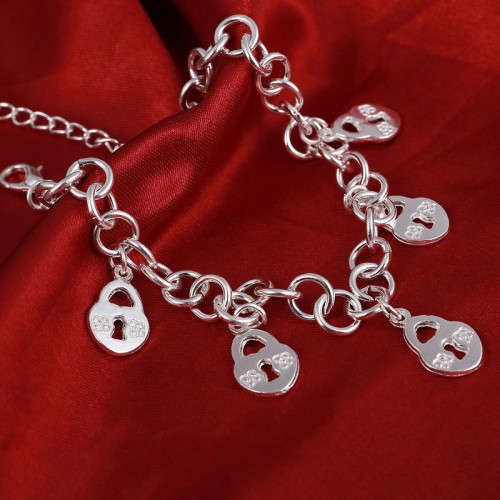 925 Silver Filled Key Lock Charms Bracelet