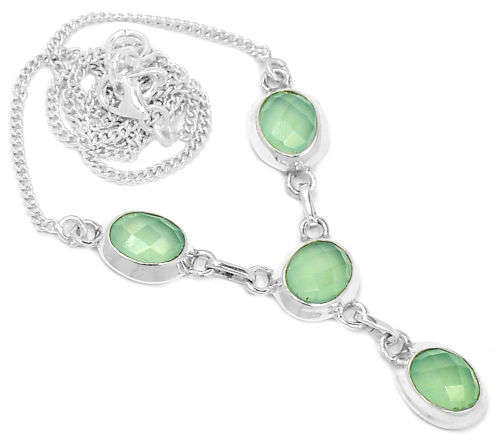 Natural (Bluish green) Aqua Chalcedony 925 Sterling Silver Necklace