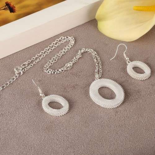925 Sterling Silver Filled Oval Pendant Necklace & Earrings Set