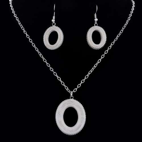 925 Sterling Silver Filled Oval Pendant Necklace & Earrings Set