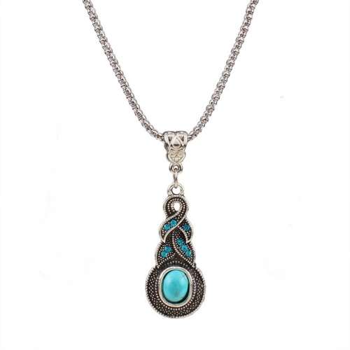 Gorgeous Turquoise Pendant Popcorn Chain Necklace