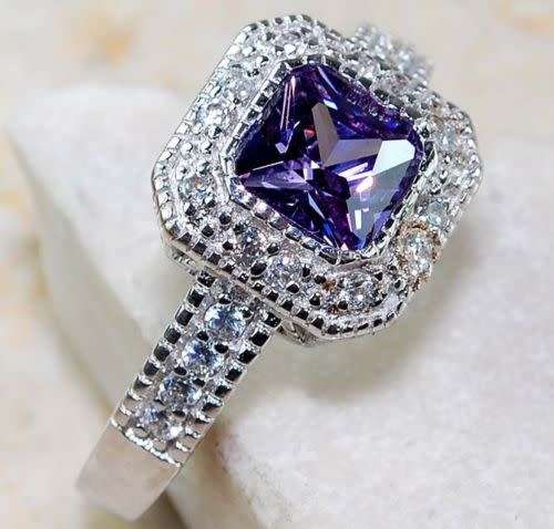 2CT Amethyst & White Topaz 925 Solid Sterling Silver Ring Jewelry Sz 9