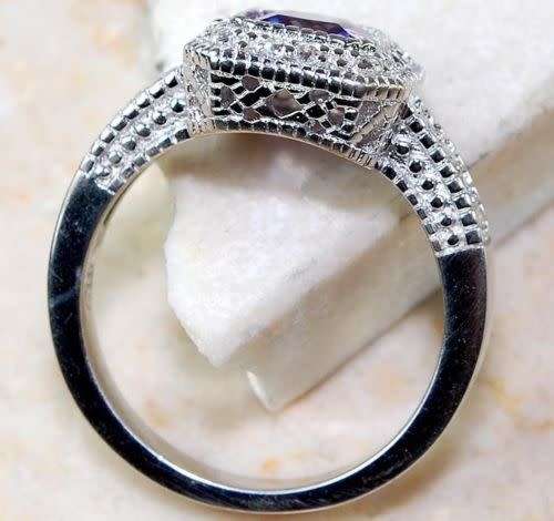 2CT Amethyst & White Topaz 925 Solid Sterling Silver Ring Jewelry Sz 9