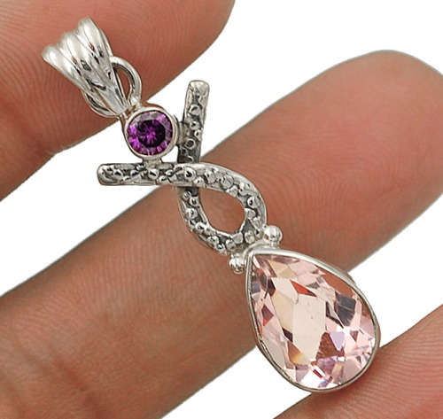 5CT Kunzite 925 Solid Genuine Sterling Silver Pendant  1 3/4" Long