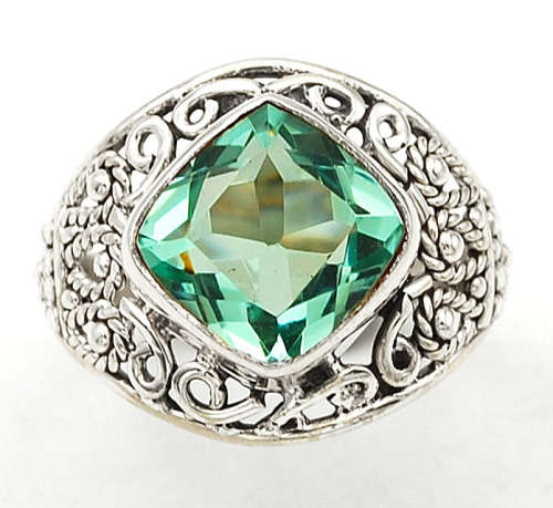 4CT Aquamarine 925 Solid Sterling Silver Filigree Ring Sz 7