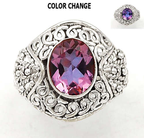 4CT Color Changing Alexandrite 925 Sterling Silver Filigree Ring  Sz 7