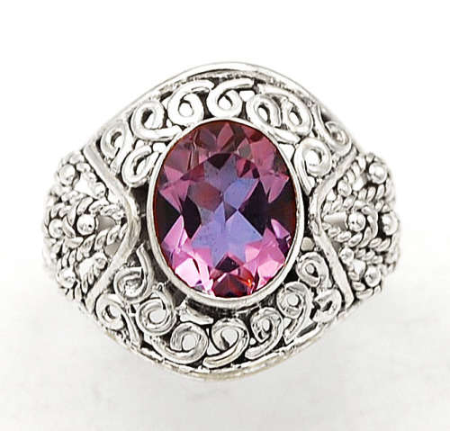 4CT Color Changing Alexandrite 925 Sterling Silver Filigree Ring  Sz 7